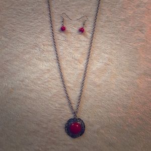 Red Sandstone Necklace and Earrings.